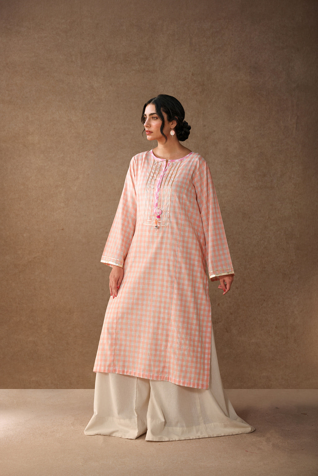 Peach Pintuck Kurta