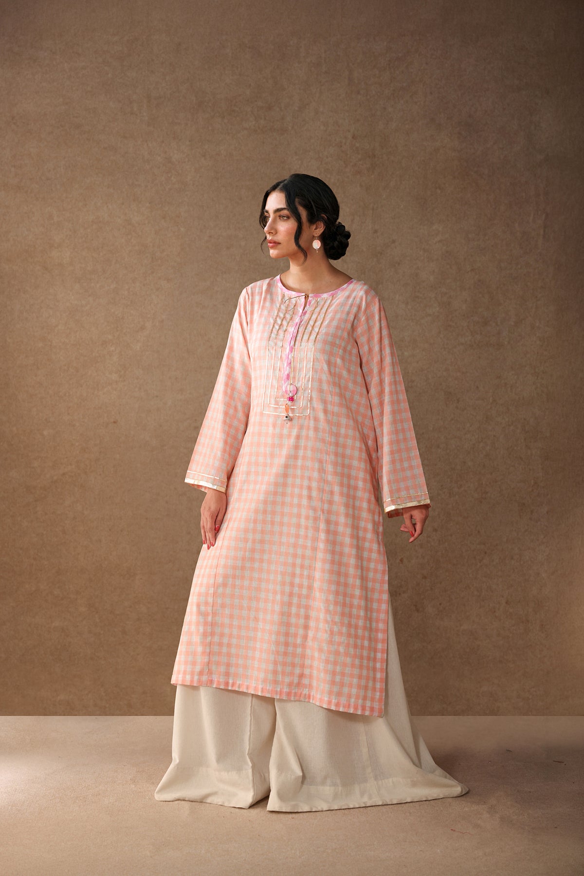 Peach Pintuck Kurta